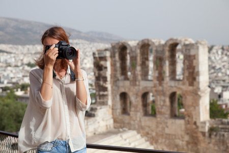 The Acropolis of Athens is an ancient citadel located on a high rocky outcrop above the city of Athens and contains the remains of several ancient buildings of great architectural and historic significance the most famous being the Parthenon the Propylaiaの写真素材