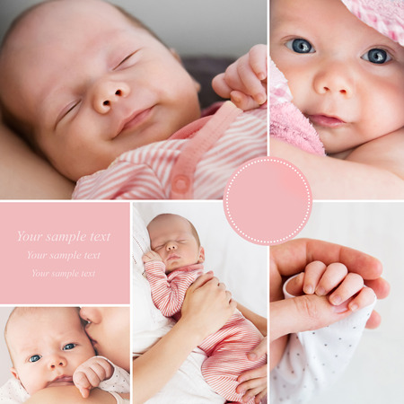 Collage of newborn baby's photosの写真素材