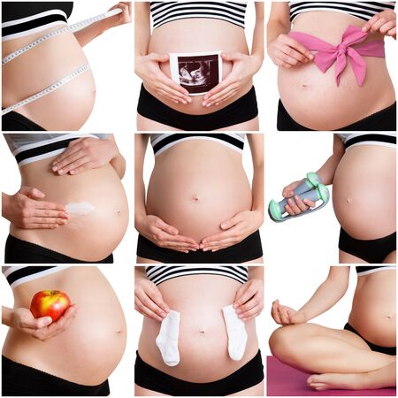 Collage of a healthy pregnancy on a white backgroundの写真素材