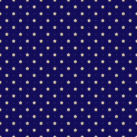 Seamless background with a picture of a beige flowers with a pink middle, and beige circles on a blue background.のイラスト素材