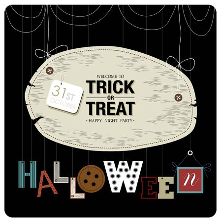 Happy Halloween cover design.The phrases welcome to trick or treat happy night party, 31st october and halloween on the black background.のイラスト素材