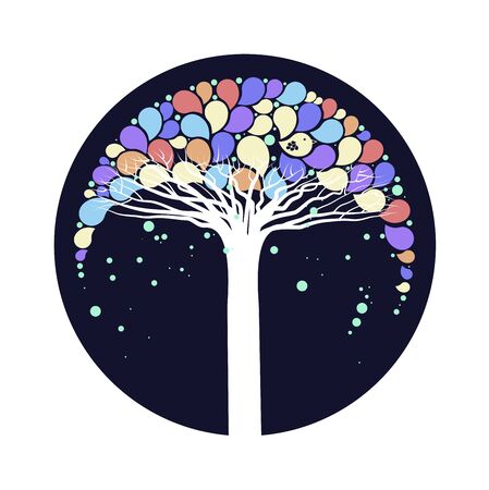 Cover design.The tree with colorful leaves and the bird on the dark background.のイラスト素材