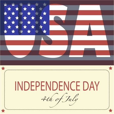 The image of the American flag and phrase "Independence day", "4th of July" and "USA" on a yellow background.のイラスト素材