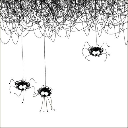 Illustration. There are three spider hanging on spiderweb.のイラスト素材