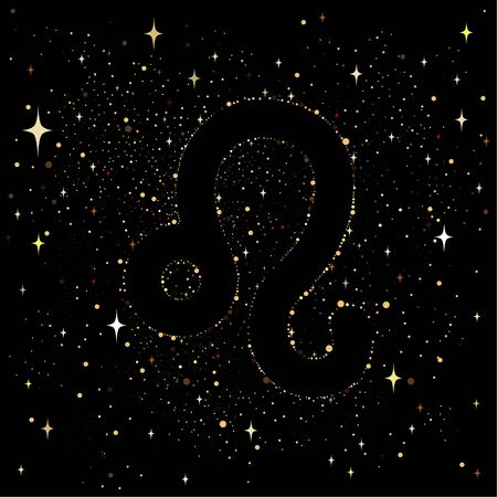 Starry sky with an image of the zodiac sign Leo with colorful stars on a black background.のイラスト素材