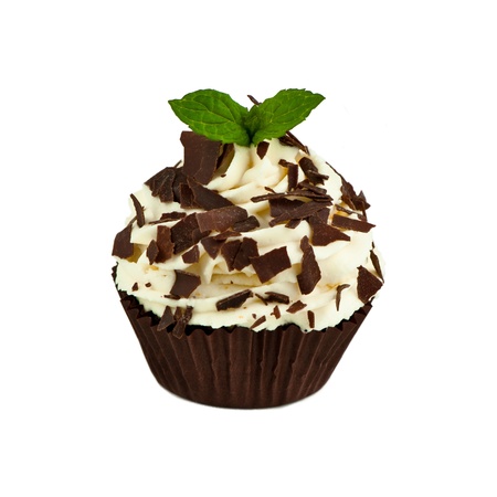 chocolate cupcake with mint isolated の写真素材