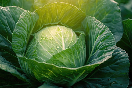 Fresh ground-cabbage close-up. Organic cabbage from the farm. head of cabbage. Growing healthy vegetables. Created with Generative AI technologyの素材
