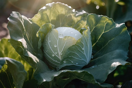 Fresh ground-cabbage close-up. Organic cabbage from the farm. head of cabbage. Growing healthy vegetables. Created with Generative AI technologyの素材