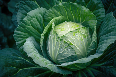 Fresh ground-cabbage close-up. Organic cabbage from the farm. head of cabbage. Growing healthy vegetables. Created with Generative AI technologyの素材