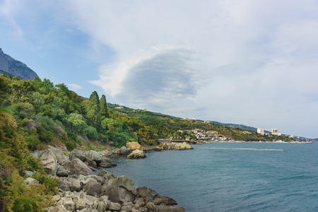 Scenic shore of the Black sea in the South of the Park Vorontsov Palace. Alupka, Crimea, Russiaのeditorial素材