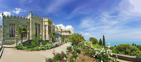 flower Beds with roses on the southern terraces of the Vorontsov Palace. Yalta, Alupka, Crimea,...