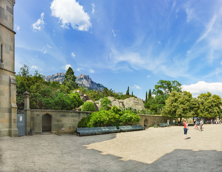ALUPKA, CRIMEA, RUSSIA - JUNE 06.2016: Park on the North side of the Vorontsov Palace.のeditorial素材