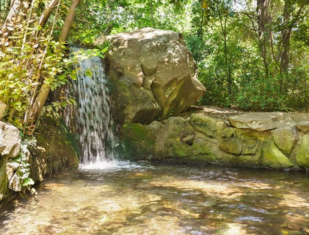 running down the faux stone Creek landscape Park of the Vorontsov Palace. Yalta, Alupka, Crimea, Russiaのeditorial素材