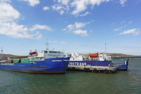 Russia, the Kerch Strait - September 02.2017: Freight ferries group of companies "Anrusstrans" - "Petrovsk" and "Nikolai Aksenenko" - are in the port of Crimea.のeditorial素材