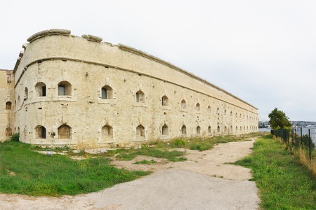 Mikhailovskaya battery fortification on the coast of the city of Sevastopol to protect the naval dockyard from attack from the seaのeditorial素材