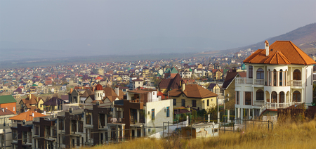 Russia, Krasnodar region, Supsekh - November 19.2017: Dense new residential low-rise buildings of...