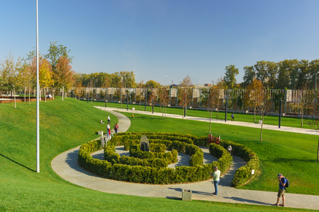 Krasnodar, Russia-October 19, 2018: Musical green maze in the new city Park of culture and recreation near the stadium Krasnodar. Sunny autumn dayのeditorial素材