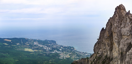 Panoramic view from AI-Petri mountain in the village of Gaspra in the Crimea. Green Peninsula in the Black sea. Summer dayの写真素材