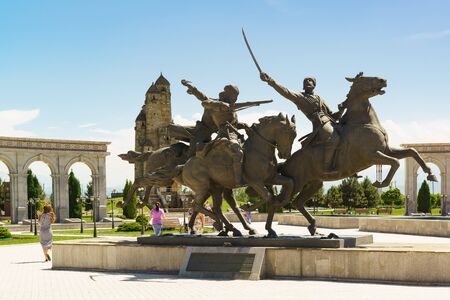 Nazran, Ingushetia, Russia - June 02, 2019: Monument to the Ingush cavalry regiment of the "Wild division", part of the Caucasian native division, on the territory of the Memorial of memory and gloryのeditorial素材