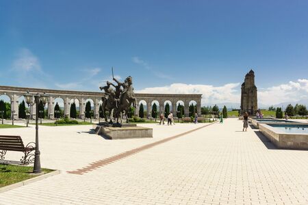 Nazran, Ingushetia, Russia - June 02, 2019: Monument to the Ingush cavalry regiment "Wild division" on the territory of the Memorial of memory and glory. Tourist attractionのeditorial素材