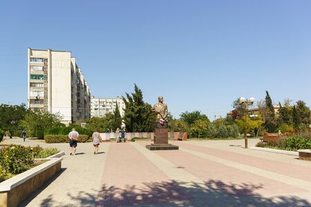 Yevpatoria, Crimea, Russia-September 10, 2019: Monument to Marshal, Hero of the Soviet Union Sergei Leonidovich Sokolov in the Park dedicated to him on Pobedy Avenue in the city. Sunny summer dayのeditorial素材