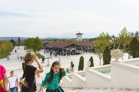 Moldavian, Crimea, Russia-05 October 2019: view from the stairs to the Valley of Lefkadia. A lot of people came to the festival of young wineのeditorial素材