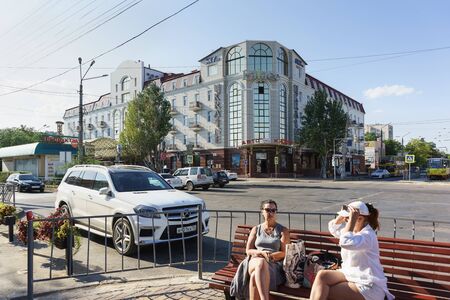 Evpatoria, Crimea, Russia-September 7, 2019: hotel Ukraine on Lenin Avenue, 42/19 in the resort townのeditorial素材