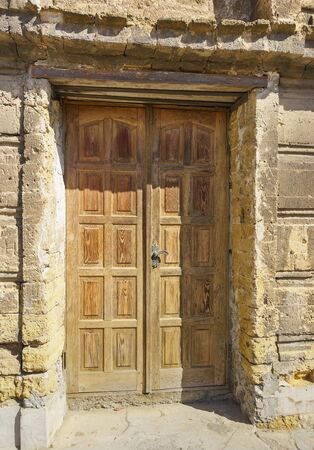 Entrance wooden door of the old synagogue egiya-Kapay in Evpatoria built in 1911の写真素材