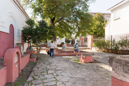 Russia, Crimea, Feodosia September 18, 2020-Tourists visit the open exhibition of the Feodosiya Museum of Antiquities. The courtyard of the oldest museum in Europeのeditorial素材