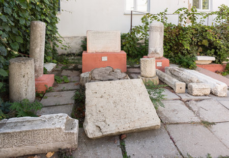 Russia, Crimea, Feodosia September 18, 2020-Lapidary Courtyard of the Feodosiya Museum of Antiquities. The courtyard of the oldest museum in Europeのeditorial素材