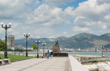 Novorossiysk, Russia, August 16, 2021: Alley to the monument to the Lost fishermen of the seiner Urup on the embankment of the modern southern cityのeditorial素材