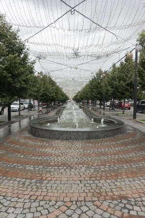 Novorossiysk, Russia, August 13, 2021: Cascade of fountains on the pedestrian street of the Novorossiysk Republic, descending to the sea. Cloudy summer dayのeditorial素材