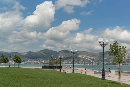 Novorossiysk, Russia, August 16, 2021: To the lost fishermen of the seiner Urup on the new embankment named after Admiral Serebryakov on a sunny summer dayのeditorial素材