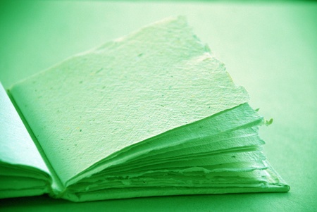 Light green cotton handmade empty scrapbook to writeの写真素材