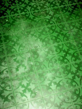 Green grunge background of antique floor of ceramic tiles in mosaicの写真素材