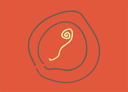 One spaghetti noodle drawing a spoon over a plate of spaghettisのイラスト素材