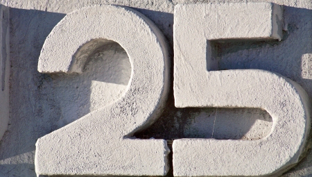 Twenty five numbers in 3d architecture volume in whiteの写真素材