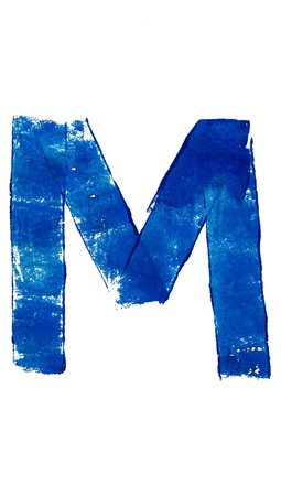 M letter in blue paint brush isolated on whiteの写真素材