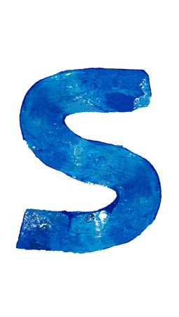 S blue brush letter isolated on whiteの写真素材