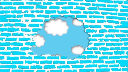 Architecture project of a window illustration of a hole in a blue brickwallの写真素材