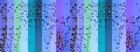 Blue water banners in long horizontal background with drops