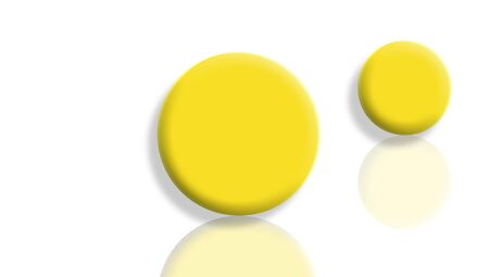 Close and far couple of yellow balls with reflection on whiteの写真素材