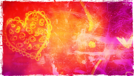 Hot abstract background with heart drawing on orange purple の写真素材