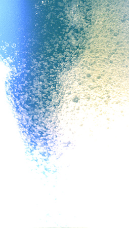 Blue funnel of water bubbles on white abstract background