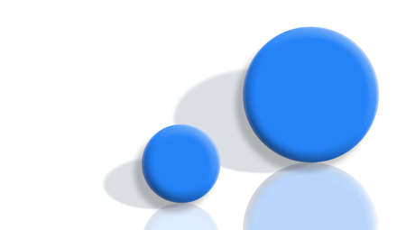 Big and small toy blue balls with 3d shadow and reflection on whiteの写真素材