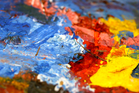 Acrylic paint colors palette closeup artistic colorful abstract backgroundの写真素材