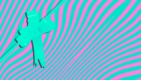 Turquoise striped gift background with ribbonの写真素材