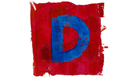 Letter D blue symbol in red paint squareの写真素材