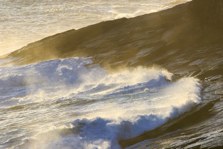 Beautiful Blue powerful ocean wave with splashes. Waves background. Hight tide