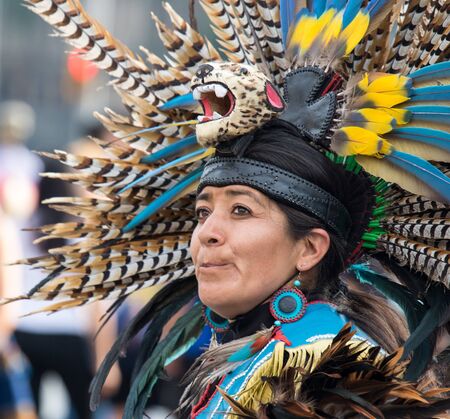 Mexico City, Mexico - April 30, 2017. Aztec dancers dancing in Zocalo squareのeditorial素材